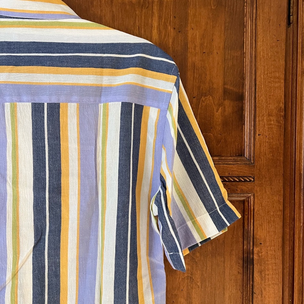 Zara short-sleeve button-down | blue, yellow, & white Stripes | Sz M | Like New - Picture 4 of 9